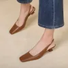 Sandals Slingbacks Chaussures sur le talon 3,5 cm Vache femme Summer Corée Style Daily Pumps Square Fermed Toe Women Elegant