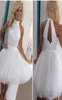 White Sexy Tulle Short Mini Homecoming Dresses 2021 Halter Beaded Crystals Top Hollow Back A Line Short Cocktail Gowns Custom Made1918133