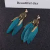 Pendientes Jiofree Clip de plumas azul vintage de alta calidad en los aretes sin perforar la fiesta de las niñas no es necesario orar agujero