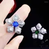 Cluster ringen Hoyon Royal Sapphire gekleurde sieradenring Luxe overdreven stijl Bloemvorm Verstelbaar S925 Zilverkleur