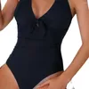 Women's Swimwear Sexy Summer Women Monokini Halter Deep V-Neck One-piece Swimsuit Bowknot Decor High Waist Backless Beachwear