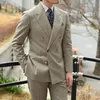 Herrdräkter Elegant Khaki för herrverksamhet Blazer Double Breasted Wedding Groom Tuxedo Slim Fit 2 Piece Jacket Pants Costume Homme