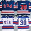 Kob Weng Mens 30 Jim Craig Jersey 1980 Miracle On Ice Hockey Jerseys 100% Stitched Embroidery Team USA Hockey Jerseys Blue White S-3XL