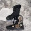 Chaussures décontractées femme baskets noires bottes hautes perles cristaux pivot