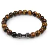 Strands Natural Volcanic Stone Bracelet Men Matte Black Lave White Beads Charm Dumbbell Strand Bracelets Women Barbell Fitness Jewelry