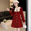 Casual Dresses Women Fashion Chic Doll Collar Mini Dress Autumn Winter Thick Warm Festival 2024 Korean Luxury Party Evening