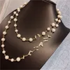 Autumn And Winter Designer Pendant Necklaces Double Letter C Gold Chanells long Pearl Necklace Women Wedding Party Cclies chokers Jewerlry 456