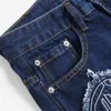 Autumn Embroidered Mens Blue Classic Jeans MidWaist Slim Denim Pencil Pants Hip Hop Torn Fashion Clothing 240418