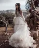 bohemian country wedding dresses deep v neck boho lace appliqued bridal gowns long sleeve sweep train beach wedding dress