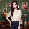 Bluzki damskie Summer krótkie rękawie bąbelkowe Solidny kolor chiński w stylu haftowany bluzka szyfonowa bluzka