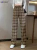 Women's Jeans Plaid High Waist Wide Leg Pants Strtwear Womens Korean Fashion Straight Pantnes Spring Summer Baggy Oversize 6xl Trousers Y240422