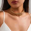 Kettingen ingesicht.z Vintage metalen kruis gestreepte dubbele laag Choker ketting vrouwen punk goud kleur dikke kraag kettingen feest sieraden