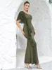 Casual Dresses Sexy Diagonal Neck Ruffled Design Long Dress Women Green One Shoulder Mesh Lotus Leaf Edge Bodycon Maxi Evening Party Dres