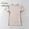 Bradely Michelleカジュアル夏の女性スキニーフィットTシャツタイトなショートスリーブOneck Tee Basic Solid Crop Tops Tシャツ240416