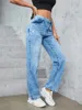 Женские джинсы Gilipur Classic Casual Loak Bacgy Fit High Plight Prime Wide Blue Blue Cumps с маленькими дырочными брюками