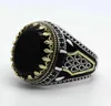 Natural Black Agate Stone for Men 925 Sterling Silver Golden Crown King Male Ring Vintage Turkish Handmade Jewelry Gift3204160