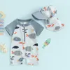 Clothing Sets Toddler Baby Boys Rash Guard Swimwear Cartoon Print Short Sleeve Swimsuits Zipper Bathing Suits Swimming Hat