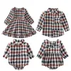 Frère et sœur assorties filles robes princesse vêtements ensembles plaid décontracté à manches longues shirts baby hamper enfants tenue 240420