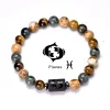 Brins 8 mm Stone Gemstone noir Obsidian Elastic Healing Tiger Eye Stone 12 Constellation Signs Bracelets for Men Women Women Birthstone Gifts