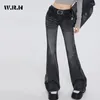 Jeans féminins American rétro Harajuku Slim Fit High Taille Fared Pantals 2024 AUTUMN STREETWEAR Style Vintage Black Denim Tanter
