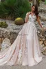 Sheer Long Sleeves Wedding Dress Bridal Gowns Sheer Long Sleeves V Neck Embellished Lace Embroidered Romantic Princess Blush A Line Beach Plus Size