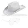 Berets y1ub lśniący cowgirl hat cowboy glitter okulary przeciwsłoneczne na festiwale muzyczne