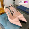 Slingback Designer Obcasy damskie sukienki buty szczotkowane skórzane pompki slingback luksusowe sandały buty wysokie obcasy logo spiczasty palce u stóp damski sandał z pudełkiem