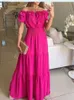 Basis Casual jurken 2024 Zomer Solid Boho -jurk Women Fashion Elegant Beach Party Dress Casual Slash Neck Office Maxi -jurken voor vrouw Robe Femmel2404