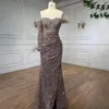 Sukienki imprezowe Serene Hill Rose Gold Off ramię jeden rękawów syrena pióra wieczorne sukienki dla kobiet La72082