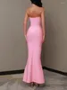 Casual Dresses 2024 Summer's Sexy Luxury Strapless Pearl Beaded Mermaid Bandage Long Dress Bodycon Celebrity Party Evening Evening