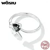 Cluster Rings Wostu 925 Sterling Silver Retro Devil Wing Open Ring For Women Exquisite Black Heart Zircon Fine Anniversary Jewelry