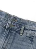 Frauen Jeans Ursfocus Mode Baumwolle Kurzdoppelte Taille Reißverschluss Blau Straight Wide-Big Denim Shorts Sommer 2024 K2ou