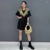 Женские спортивные костюмы Fashion 2024 Летний костюм Тяжелый круглый шейный футболка с короткими футболками из бисера