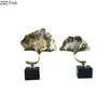 Decorative Figurines Golden Ginkgo Leaf Alloy Sculpture Marble Base Crafts Ornaments Room Aesthetics Decor Desk Decoration Artwork Statue