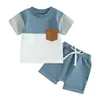 Kläduppsättningar småbarns pojke sommardräkt baby lapptäcke kort set hylsa kontrast färg t-shirt fasta shorts 2m