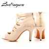 Chaussures de danse Ladingwu beige en daim bottes hautes femmes femmes latin filles salsa performance de salle de bal