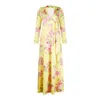 Casual Dresses Printed Big Swing Dress V-Neck Long Elegant Floral Print Maxi med snörning Detalj V Neck for Women Spring