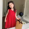 Abiti da ragazza Summer Girls Girl-Neck Sleeveless Polka Dot Tank Dress Ambiance Red Ambiance Beach for Children 3-8 anni H240423