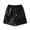 Pu en cuir noir noir rouge shorts poches 2024 Men d'été Femmes Femmes de haute qualité DrawString Bage Shortpant culotte