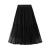 Skirts Summer Vintage Tulle Skirt Women Solid Color Elastic High Waist Mesh Long Pleated Tutu Female 2024