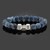 Strands New Dumbbells Bracelets Bead Fashion Natural Fit Life Black Stone Beaded Bracelet For Men's Energy GYM Barbell Jewelry Gifts