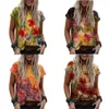 Storlek plus blommiga tryck kvinnor t-shirts sommar kort ärm o-hals lös casual tshirt topps streetwear kvinnliga s-5xl tees 210522