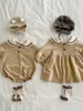 Rompers 2023 Autumn Nieuwe Baby Girl Navy Collar Bodysuit Cute Bear Print Infant Jumpsuit Toddler Princess Dress Cotton Cleren H240423