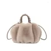 Shoulder Bags Women's Winter Trend Designer Luxury Handbag Fluffy Tote Woven Carry Handle Small Mini Crossbody