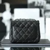 10A Bolsa de designer de replicação de nível superior Mini Retângulo Flap Bag Mini 17cm Mulheres Bolsa de Caviar Caviar Real Bolsa Black Bolsa Crossbody Saco de ombro Frete grátis CH019