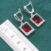 Strands Noble Rosso Ruby 925 Set di gioielli in argento sterling per donne Bracciale da matrimonio Orecchini lunghi Anello a sospensione Ringi di Natale