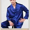 Mens Silk Satin Pajamas Conjunto de pijama de pijama PJS PJS SETWEA COMPLETO TRANS CIERDA U.S.S M L XL 2XL 3XL más azul marrón 240423