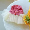 Hundekleidung Frühlings- und Sommer süße karierte Liebesbiege Haustier Tutu Katze Rock Welpe Kitty Prinzessin Kleid Maltese Yorkshire kleine Kleider