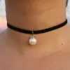 Kettingen nieuwe zwarte chokers kettingen vrouwen zwart fluwelen gesimuleerde parel geometische kraag mode sieraden gotische handgemaakte Bijoux