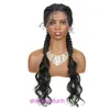 Hot Selling Dirty Braid Three Pruik met kant -kop met kant van de voorkant Black Blacked